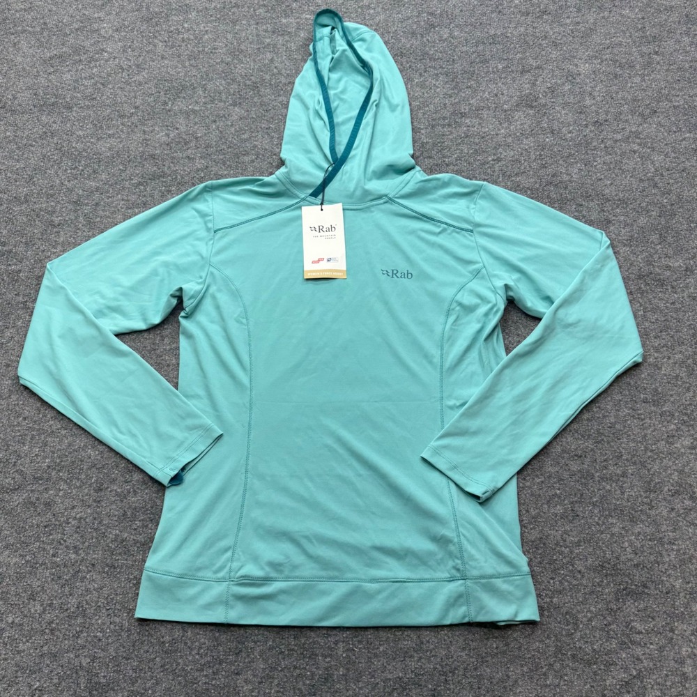 Rab Force Hoody Womens Medium Meltwater Teal QBL-10 Technical Hiking Shirt NWT